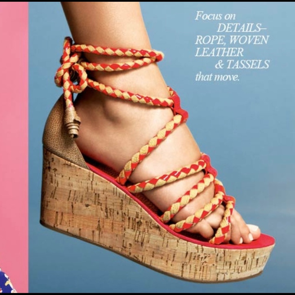 Tory Burch Orange Cork Wedge Sandals